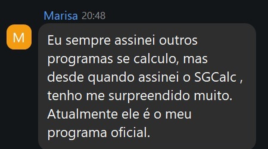 Depoimento de Marisa sobre o SGCALC