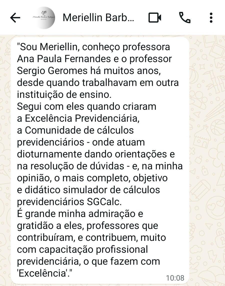 Depoimento de Meriellin Barbosa sobre o SGCALC